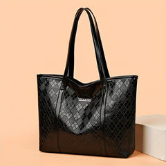 Argyle Embossed Tote Bag PU Leather Large Capacity Handbags