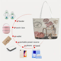 Embroidered Canvas Tote Bag Shoulder Bag Women's Handbag