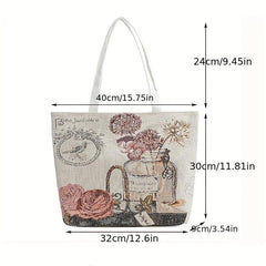 Embroidered Canvas Tote Bag Shoulder Bag Women's Handbag