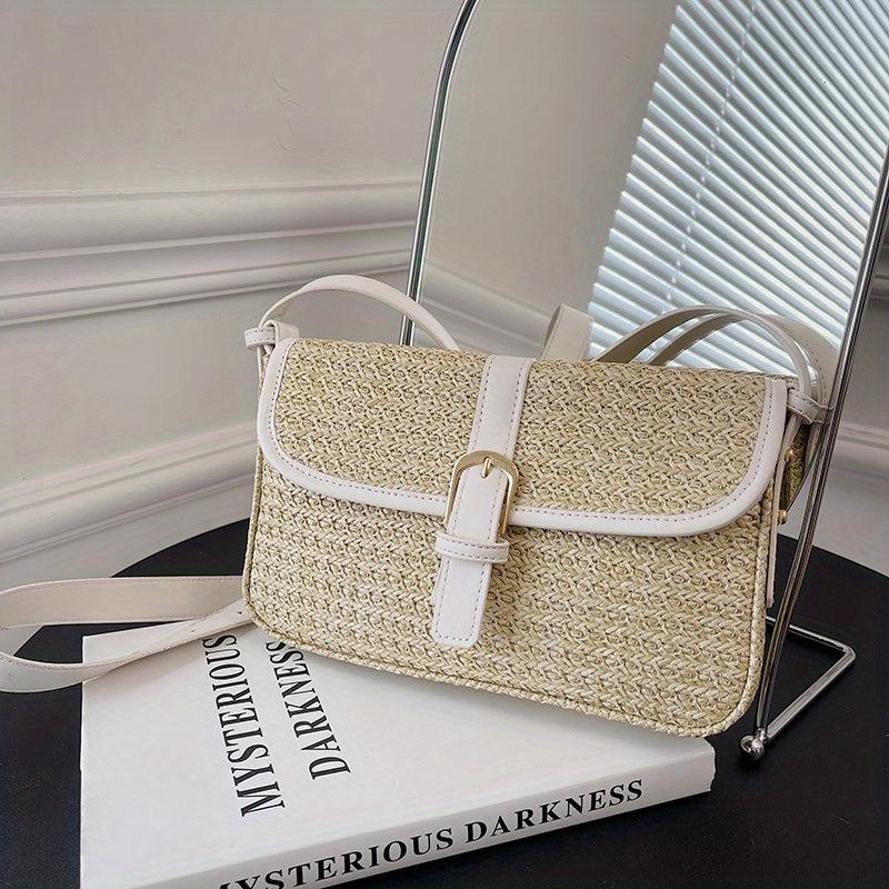 Straw Shoulder Bag Flap Weaving Underarm Bag Magnet Closure