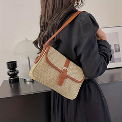 Straw Shoulder Bag Flap Weaving Underarm Bag Magnet Closure