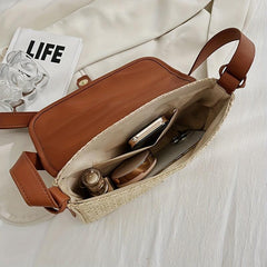 Straw Shoulder Bag Flap Weaving Underarm Bag Magnet Closure