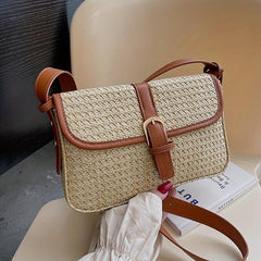 Straw Shoulder Bag Flap Weaving Underarm Bag Magnet Closure
