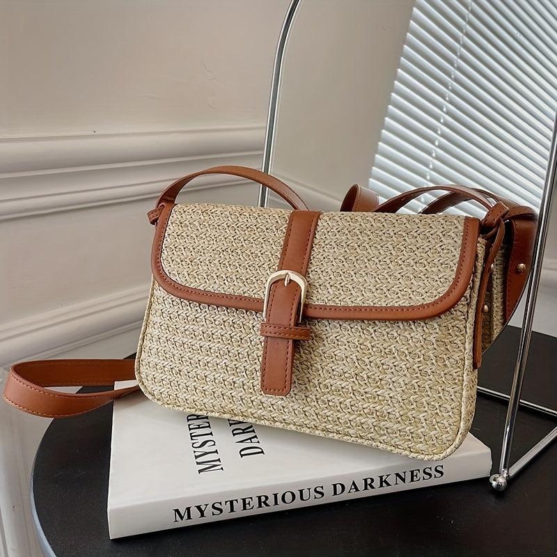 Straw Shoulder Bag Flap Weaving Underarm Bag Magnet Closure