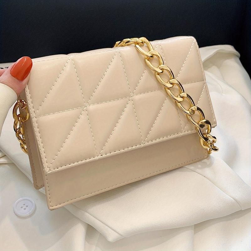 Minimalist Argyle Pattern Bag Flap Square Shoulder Chain Bag