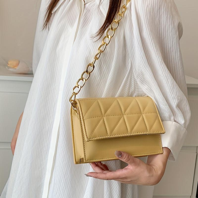 Minimalist Argyle Pattern Bag Flap Square Shoulder Chain Bag