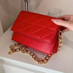 Minimalist Argyle Pattern Bag Flap Square Shoulder Chain Bag
