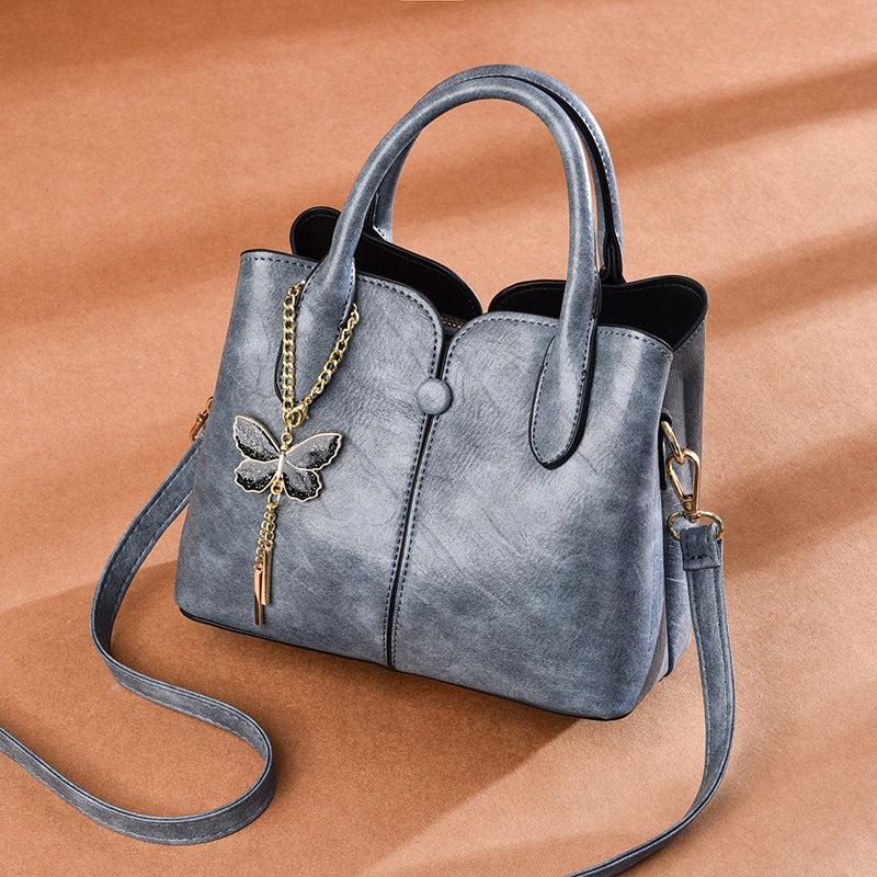 Vintage Women's Handbag Crossbody Satchel Purse Butterfly Detail