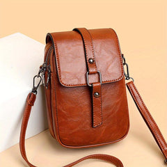 Mini Solid Crossbody Bag PU Leather Mobile Phone Bag Buckle Decor Flap Purse