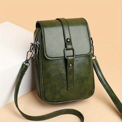 Mini Solid Crossbody Bag PU Leather Mobile Phone Bag Buckle Decor Flap Purse