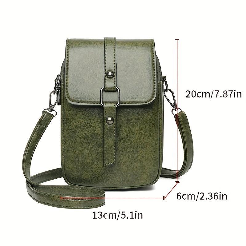 Mini Solid Crossbody Bag PU Leather Mobile Phone Bag Buckle Decor Flap Purse