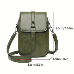 Mini Solid Crossbody Bag PU Leather Mobile Phone Bag Buckle Decor Flap Purse