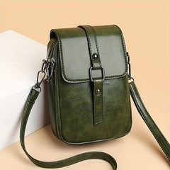 Mini Solid Crossbody Bag PU Leather Mobile Phone Bag Buckle Decor Flap Purse