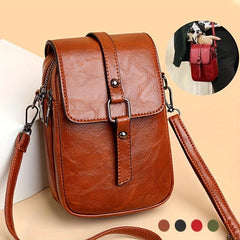 Mini Solid Crossbody Bag PU Leather Mobile Phone Bag Buckle Decor Flap Purse