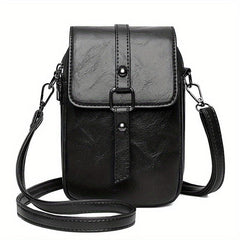 Mini Solid Crossbody Bag PU Leather Mobile Phone Bag Buckle Decor Flap Purse
