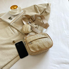 Square Straw Crossbody Bag with Coin Purse