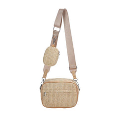 Square Straw Crossbody Bag with Coin Purse
