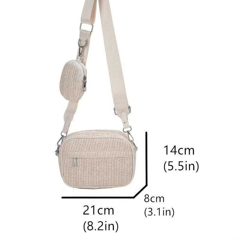Square Straw Crossbody Bag with Coin Purse