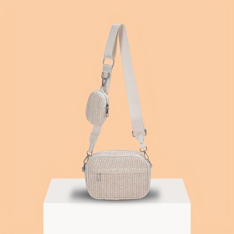Square Straw Crossbody Bag with Coin Purse