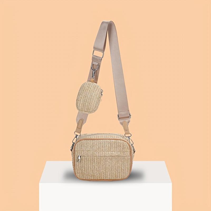 Square Straw Crossbody Bag with Coin Purse