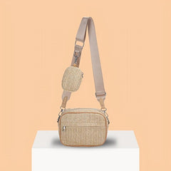 Square Straw Crossbody Bag with Coin Purse