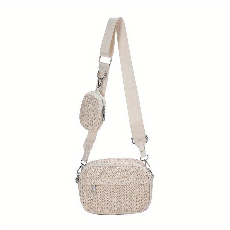 Square Straw Crossbody Bag with Coin Purse