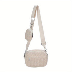 Square Straw Crossbody Bag with Coin Purse