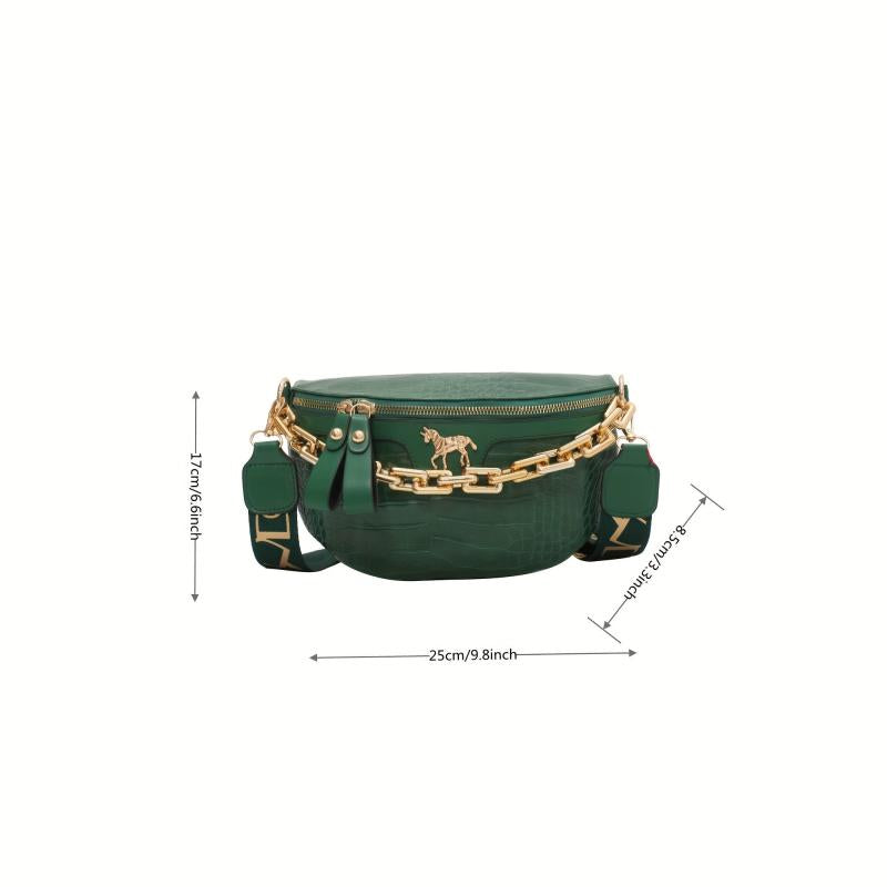 Crocodile Embossed Fanny Pack Chain Crossbody Bag Women's PU Leather Waist Purse