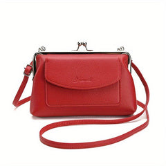 Solid Kiss Lock Shoulder Bag PU Leather Crossbody Bag