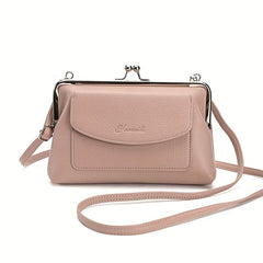 Solid Kiss Lock Shoulder Bag PU Leather Crossbody Bag