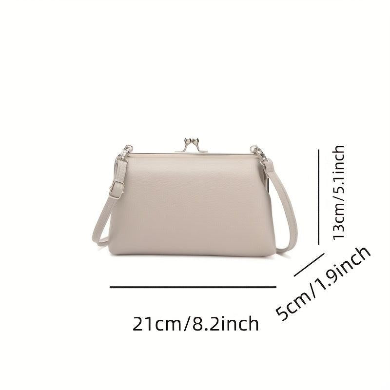 Solid Kiss Lock Shoulder Bag PU Leather Crossbody Bag
