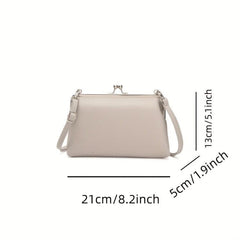 Solid Kiss Lock Shoulder Bag PU Leather Crossbody Bag
