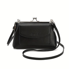 Solid Kiss Lock Shoulder Bag PU Leather Crossbody Bag