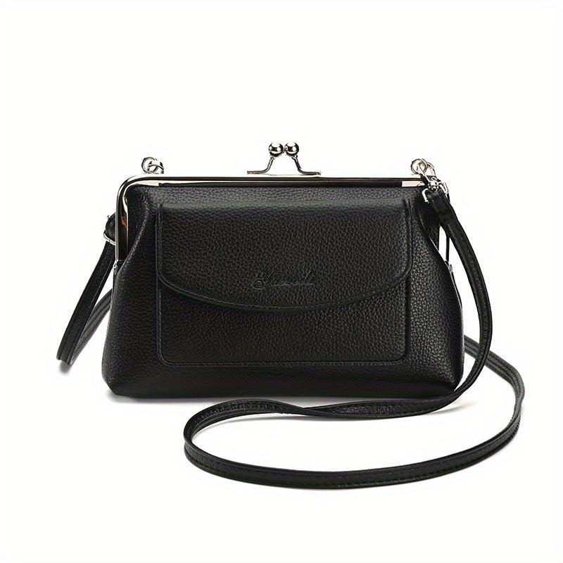 Solid Kiss Lock Shoulder Bag PU Leather Crossbody Bag
