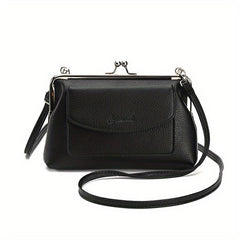 Solid Kiss Lock Shoulder Bag PU Leather Crossbody Bag