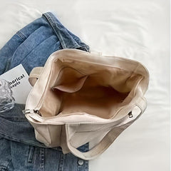 Canvas Tote Bag with Pocket - Large Capacity Shoulder Handbag