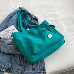 Canvas Tote Bag with Pocket - Large Capacity Shoulder Handbag