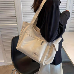 Canvas Tote Bag with Pocket - Large Capacity Shoulder Handbag