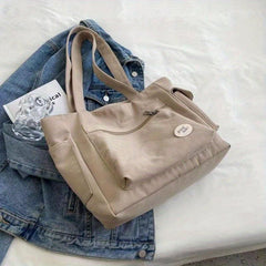 Canvas Tote Bag with Pocket - Large Capacity Shoulder Handbag