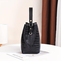 Crocodile Embossed Shoulder Bag Minimalist Bucket Satchel Solid Bag