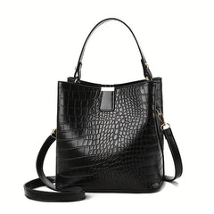 Crocodile Embossed Shoulder Bag Minimalist Bucket Satchel Solid Bag