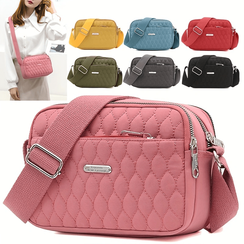 Quilted Crossbody Bag Solid Shoulder Bag Nylon Pockets Purse