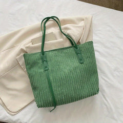 Corduroy Tote Bag Women's Large Capacity Shoulder Bag for Work & School
