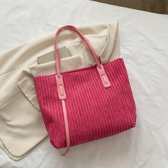 Corduroy Tote Bag Women's Large Capacity Shoulder Bag for Work & School