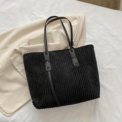 Corduroy Tote Bag Women's Large Capacity Shoulder Bag for Work & School