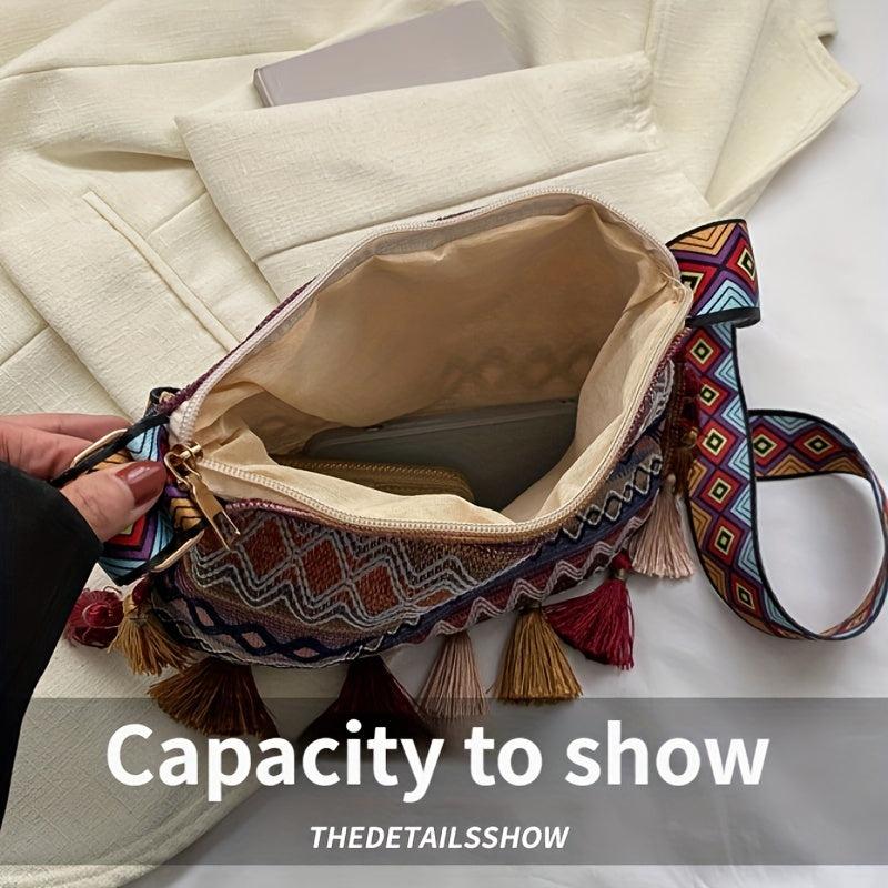 Ethnic Style Tassel Underarm Bag Lightweight Baguette Bag