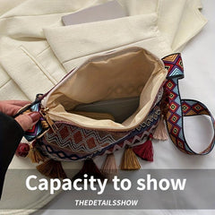 Ethnic Style Tassel Underarm Bag Lightweight Baguette Bag