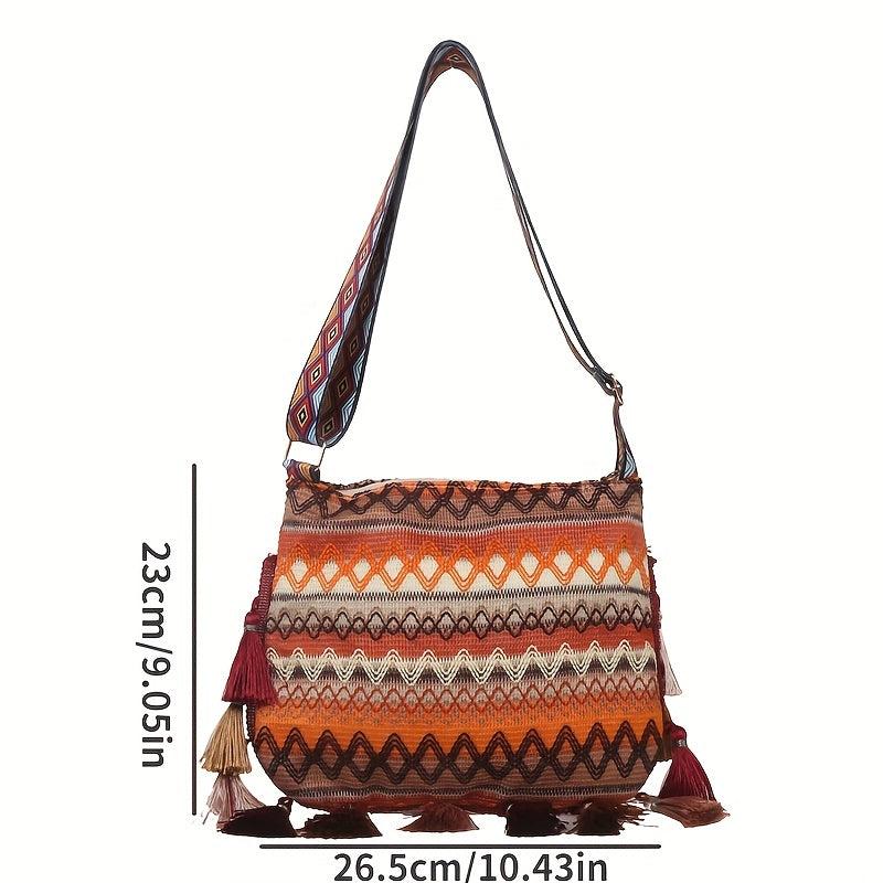 Ethnic Style Tassel Underarm Bag Lightweight Baguette Bag