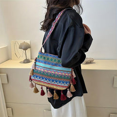 Ethnic Style Tassel Underarm Bag Lightweight Baguette Bag