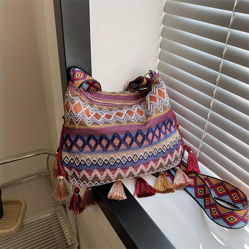 Ethnic Style Tassel Underarm Bag Lightweight Baguette Bag